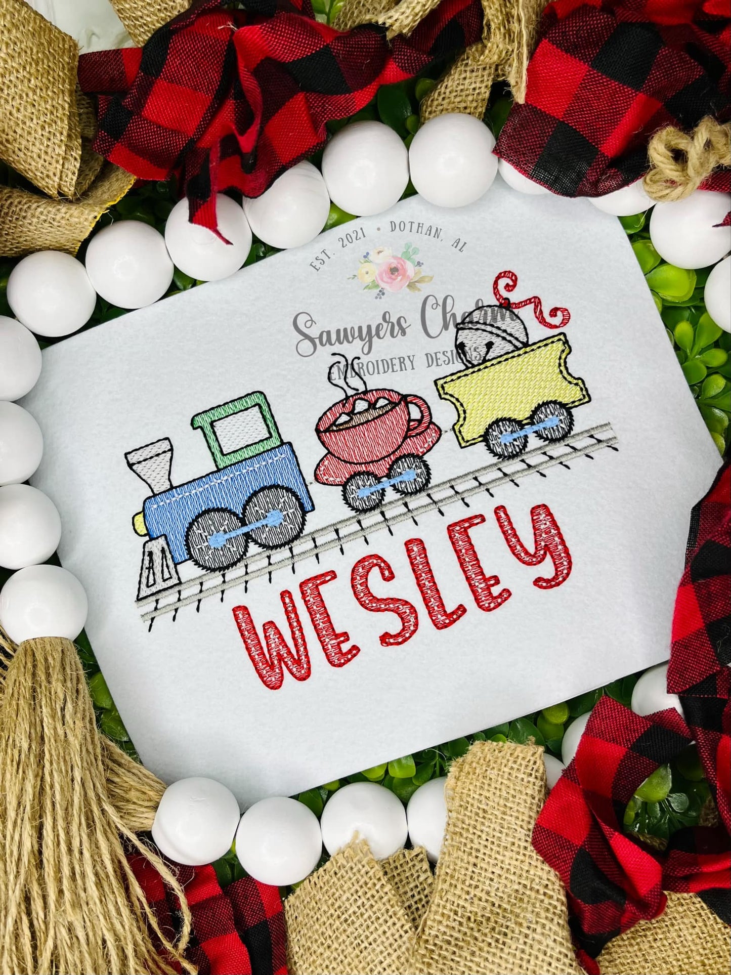 Christmas steam engine train, hot chocolate, believe ticket, jingle bell sketch stitch machine embroidery design file, happy holidays