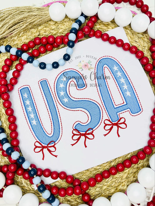USA sketch stitch machine embroidery design BUNDLE, with/without coquette bows, Patriotic stars & stripes