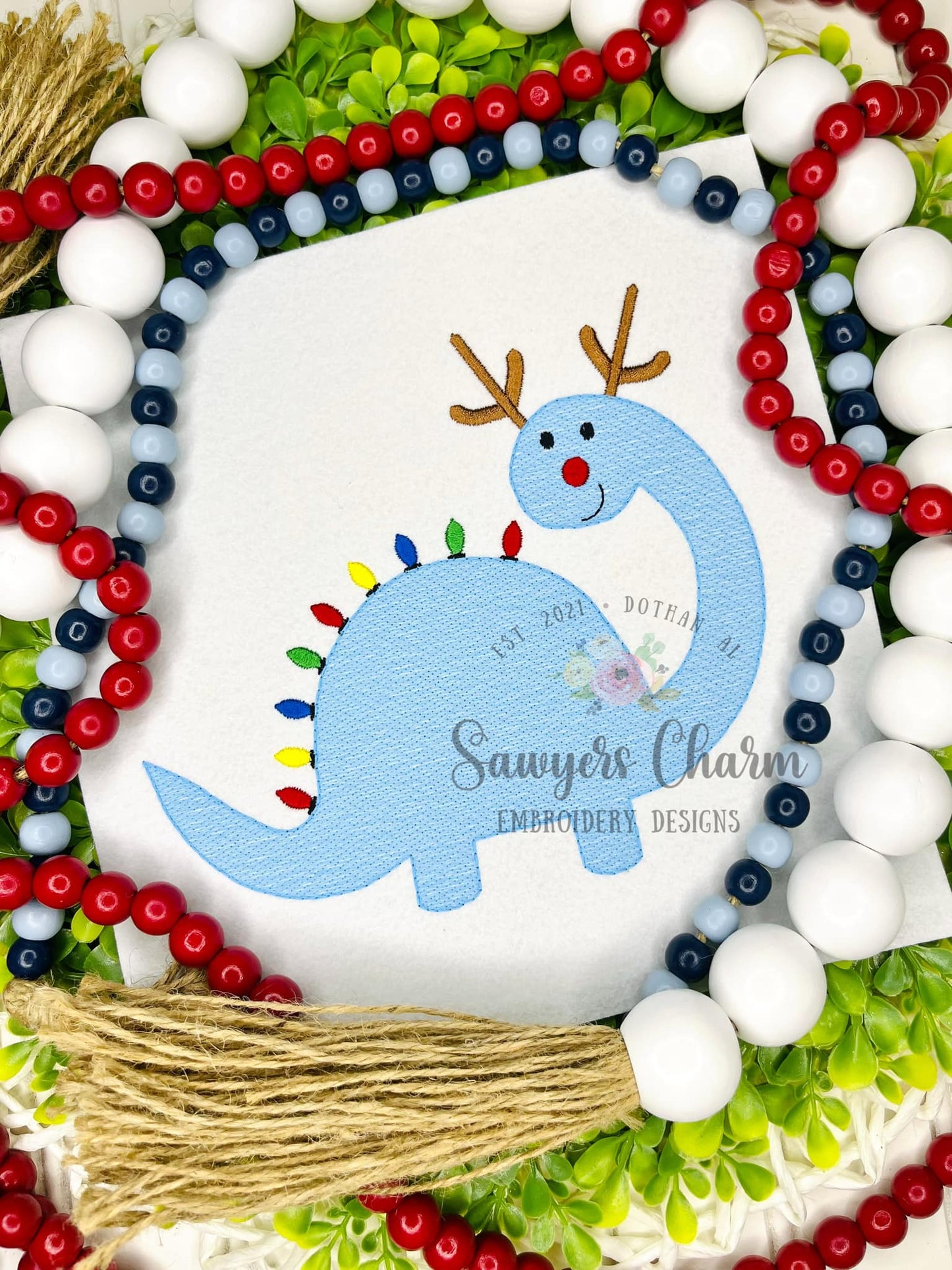 BUNDLE Christmas lights reindeer antlers sketch dinosaur with and without bow zigzag machine design embroidery file, quick stitch