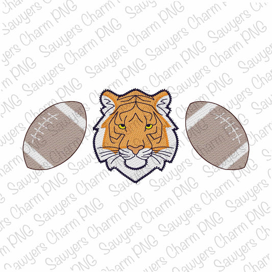 PNG faux embroidery Tiger head & footballs, Printable file-Sublimation-Heat Transfer Design-Digital Clipart-Football cheer sports mascot