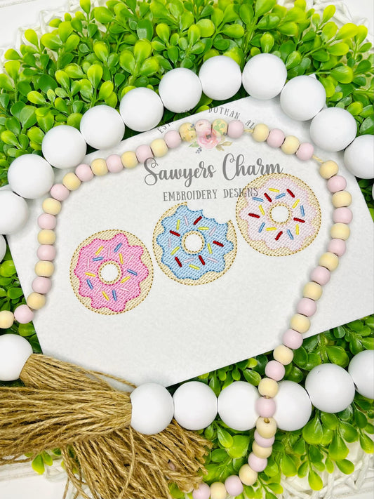 Donut with sprinkles sketch stitch trio machine embroidery design, bean stitch details, summer & birthday snack