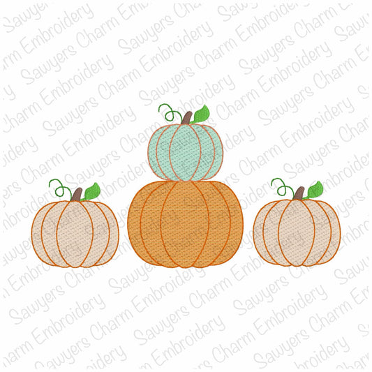 Stacked pumpkins trio, sketch stitch machine embroidery design file, fall, halloween, pumpkin patch, little boy, quick stitch