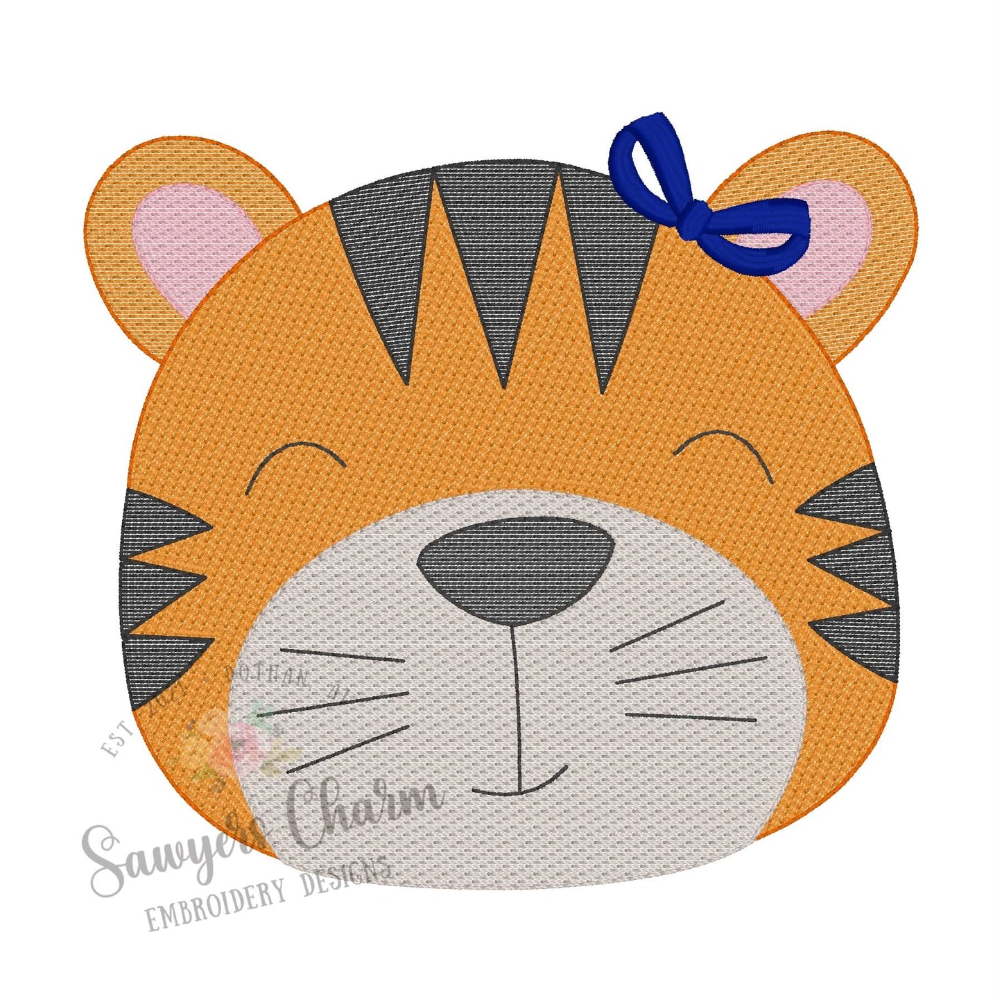 Tiger face sketch stitch embroidery design BUNDLE, with/without bow, zoo animal, sports mascot