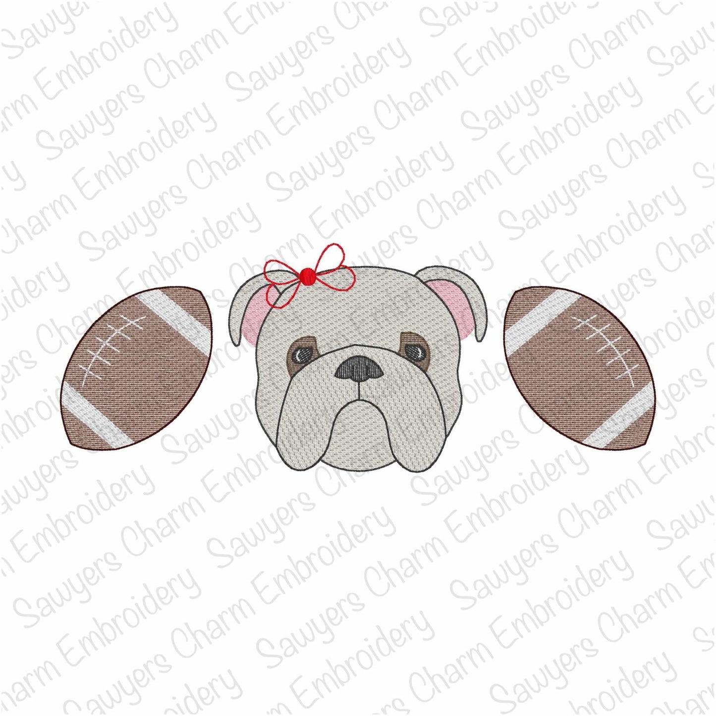 BUNDLE Solid color bulldog & football trio sketch stitch machine embroidery design, with/without coquette bow, fall sports