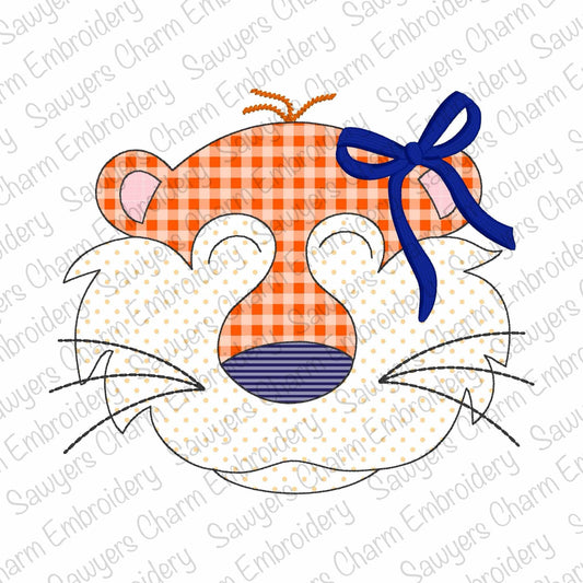 BUNDLE Tiger mascot, with/without coquette bow, bean stitch applique, machine embroidery design, zoo animal, sports, quick stitch, football