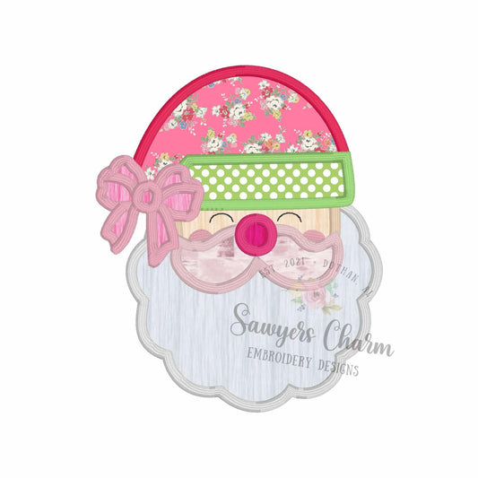 Santa Claus with coquette bow satin stitch applique, machine embroidery design file, Merry Christmas, happy holidays, ho ho ho