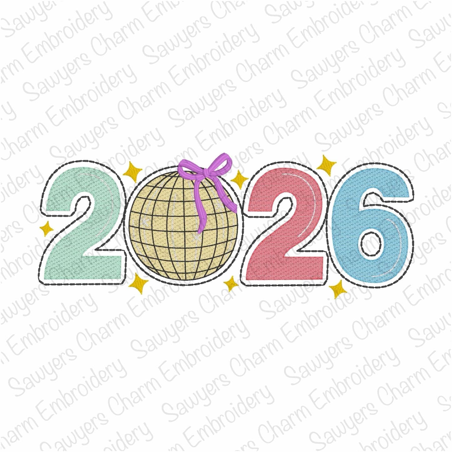 BUNDLE 2026 Disco ball sketch stitch machine embroidery design file, quick stitch, happy holidays, Happy New Year, celebration, party