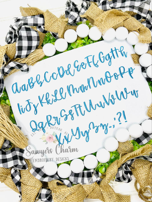 Bougie handwritten machine embroidery font, satin stitch, lower & uppercase letters, trendy handwritten script, BX included