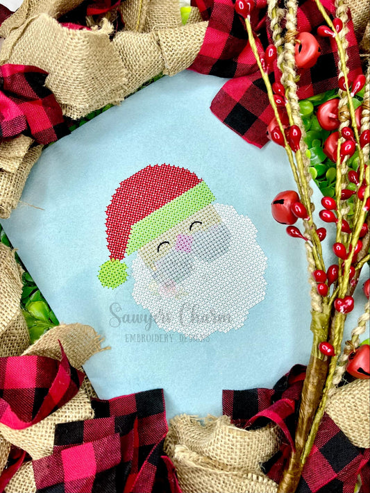 Mini cross stitch Santa Claus machine embroidery design file, several sizes included -- 2"-5"