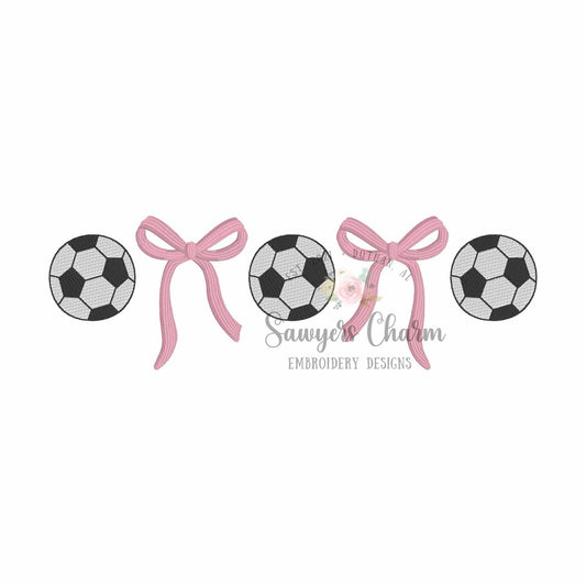 Trendy Coquette Bows & soccer balls fill stitch, machine embroidery design, Larger sizes included, perfect for sports fan/mom, cheer