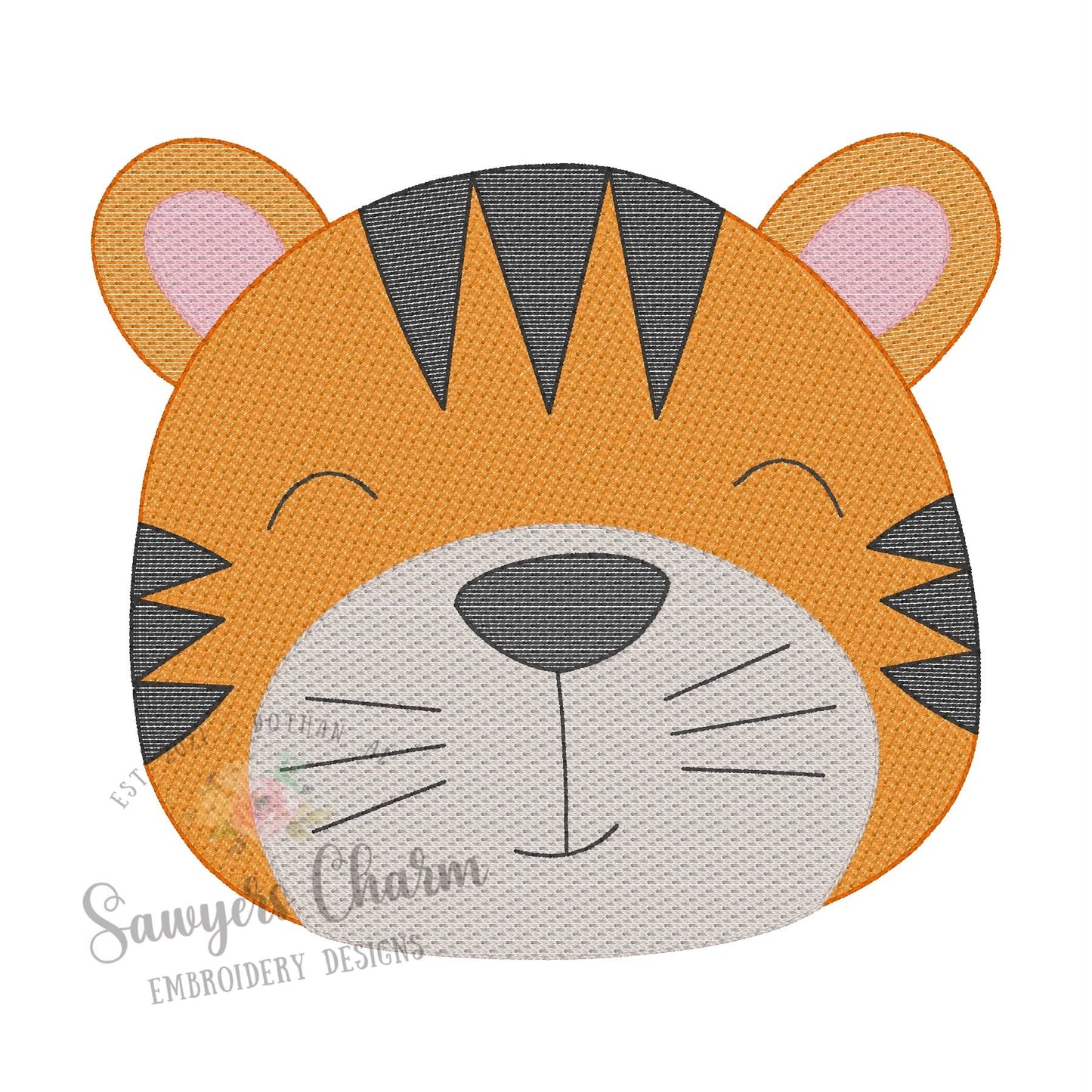 Tiger face sketch stitch embroidery design BUNDLE, with/without bow, zoo animal, sports mascot
