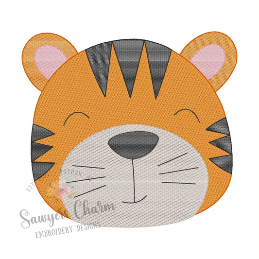 Tiger face sketch stitch embroidery design BUNDLE, with/without bow, zoo animal, sports mascot