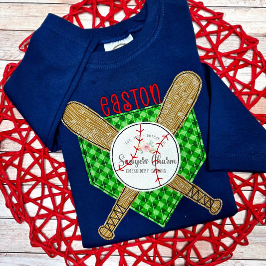 BUNDLE Baseball bats/home plate zig zag & bean stitch machine applique, embroidery design, softball player