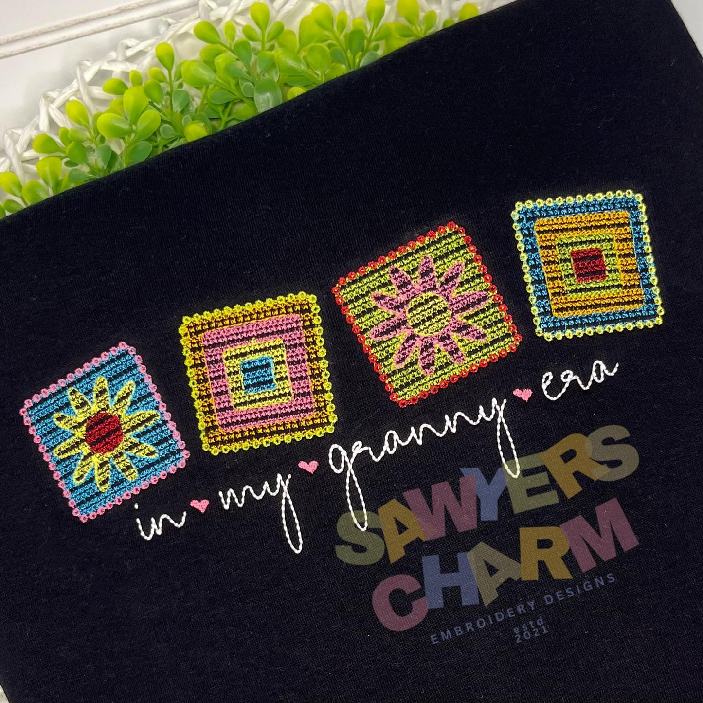 In My Granny Era crochet squares machine embroidery design, vintage stitch blocks with hearts