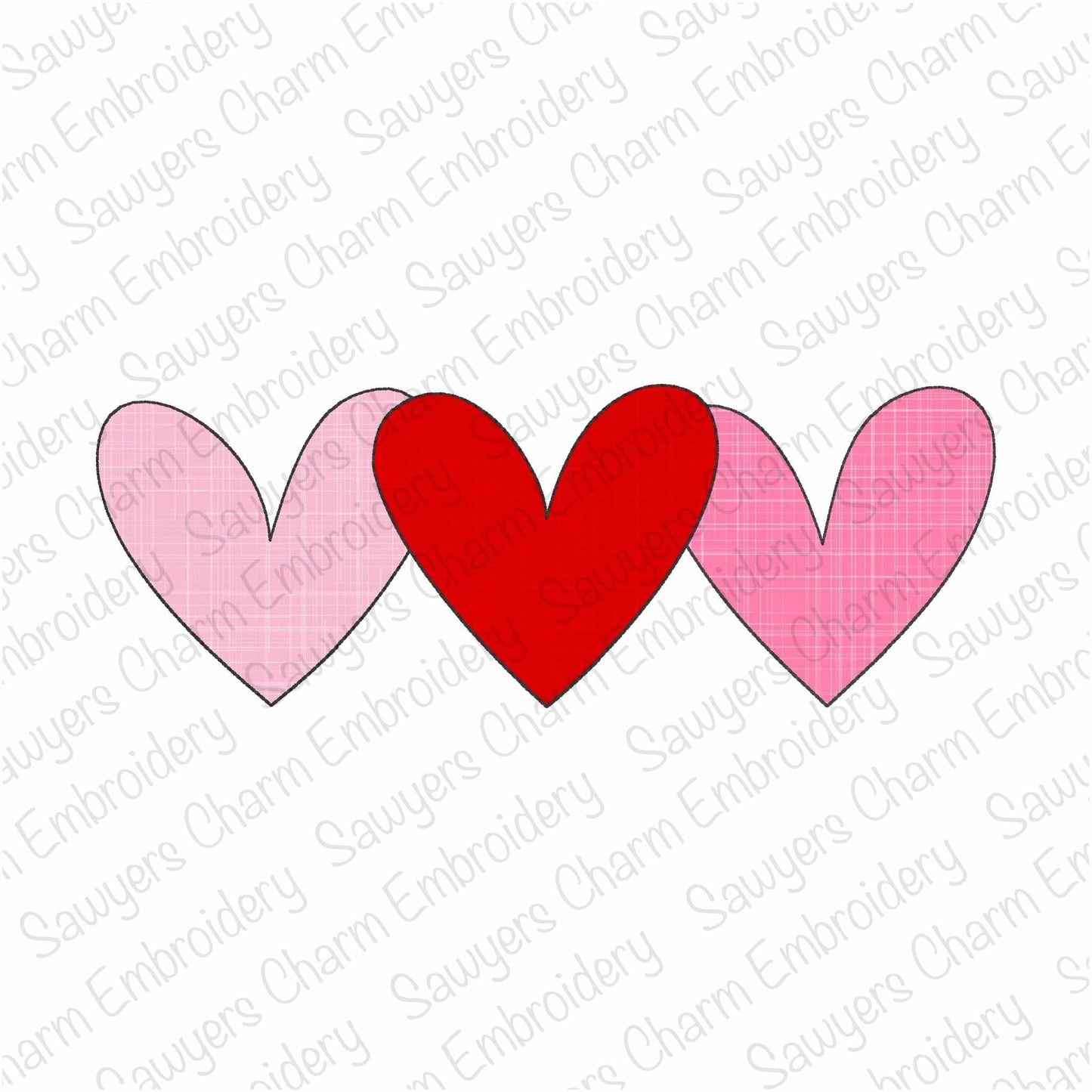 BUNDLE Heart trio zig zag & bean stitch applique, machine embroidery design, Valentine's Day love