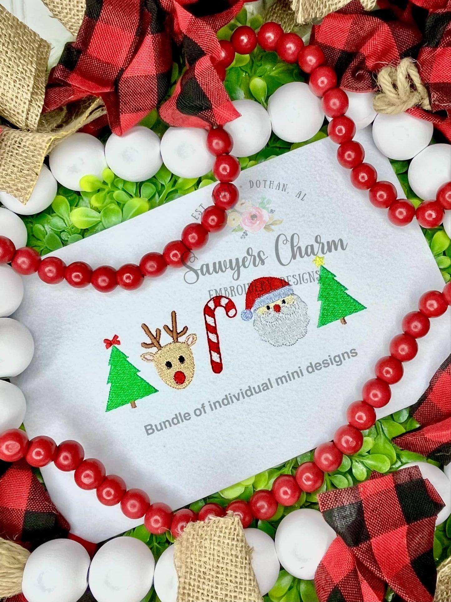 BUNDLE Christmas mini fill designs machine embroidery file, reindeer, Santa Claus, candy cane, tree with bow & star, happy holiday, monogram