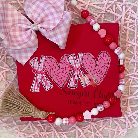 BUNDLE XOXO hearts with coquette bows zig zag & bean stitch applique, machine embroidery design, Valentine's Day love