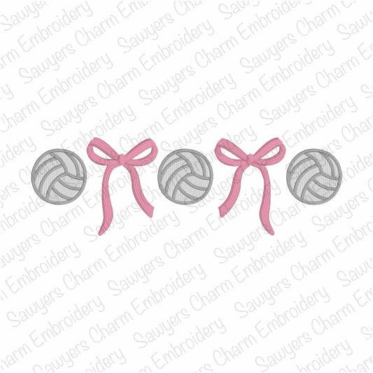 Trendy Coquette Bows & volleyballs fill stitch, machine embroidery design, Larger sizes included, perfect for sports fan/mom, cheer