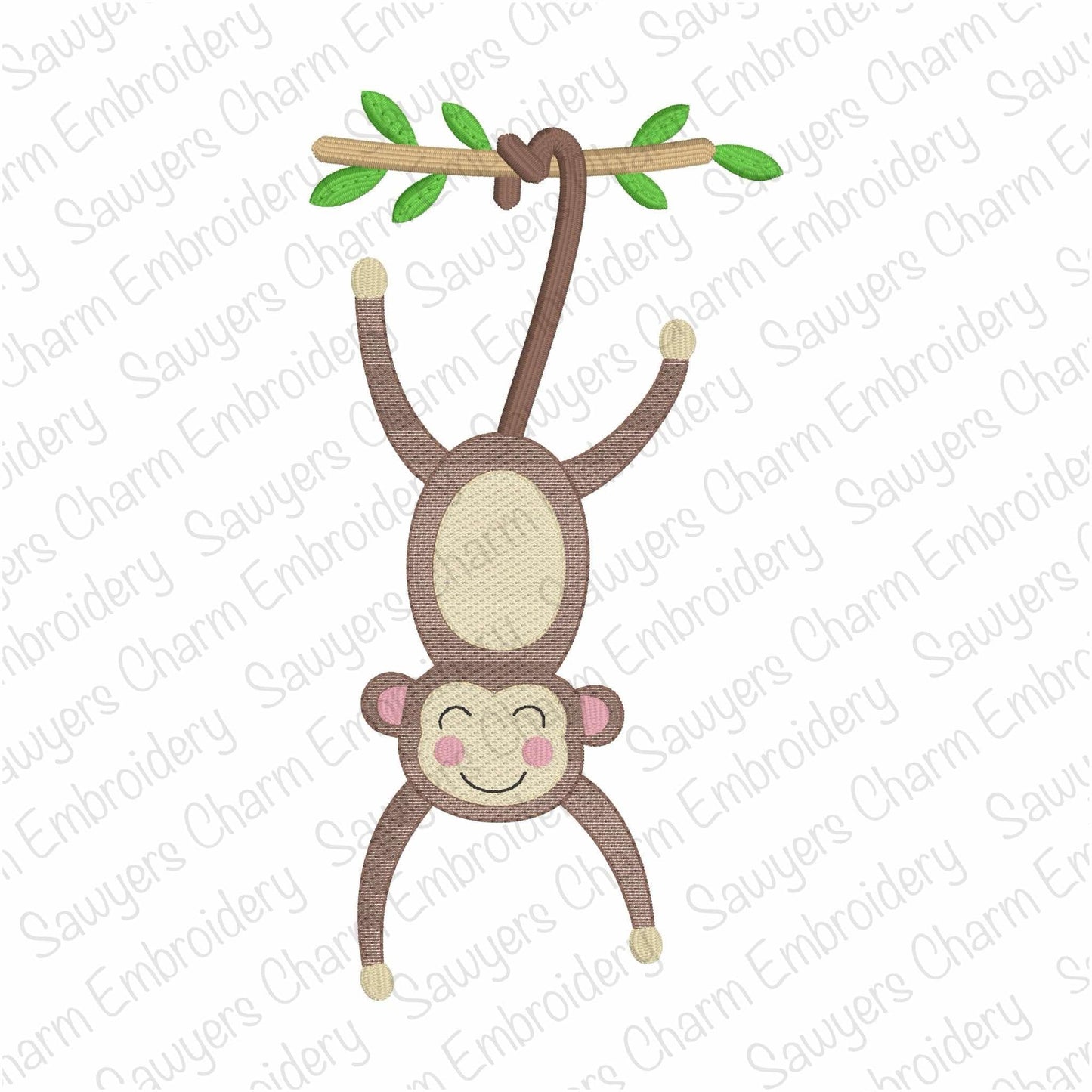 BUNDLE Monkey sketch stitch machine embroidery design, With/without coquette bow on vine
