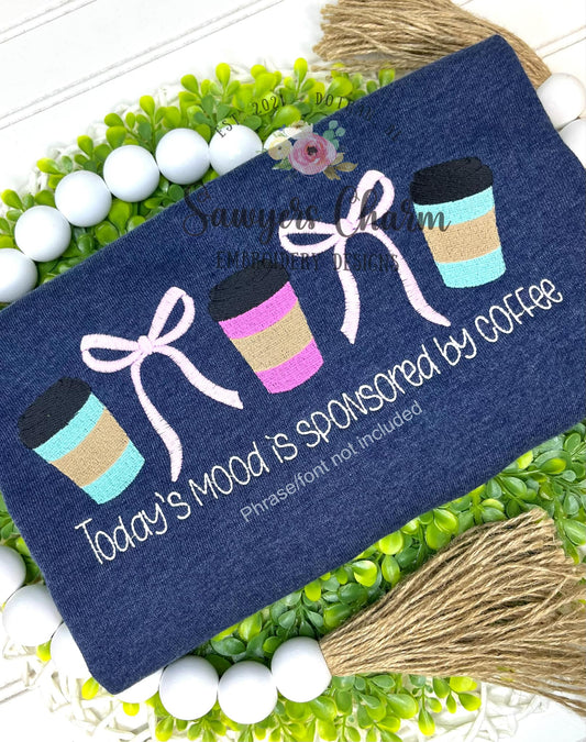Trendy Coquette Bows & Coffee cup fill stitch, machine embroidery design, Larger sizes included (Digital Download)