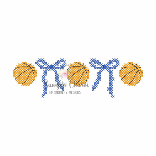 Trendy Coquette Bows & basketballs cross-stitch, machine embroidery design, Larger sizes included, perfect for sports fan/mom, cheer