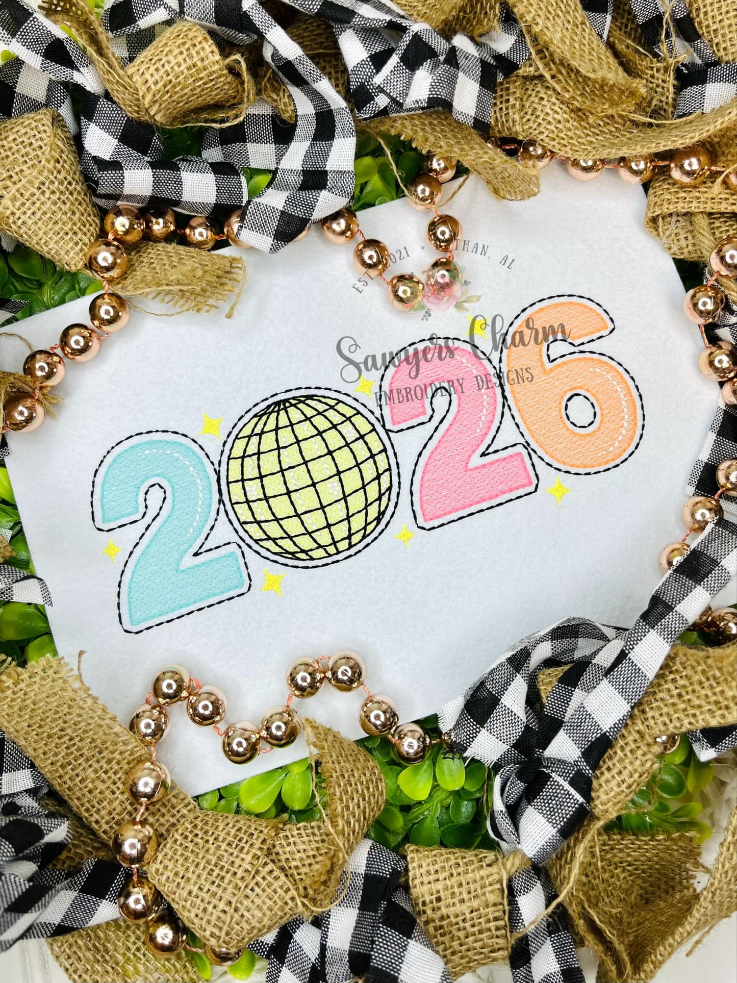 BUNDLE 2026 Disco ball sketch stitch machine embroidery design file, quick stitch, happy holidays, Happy New Year, celebration, party