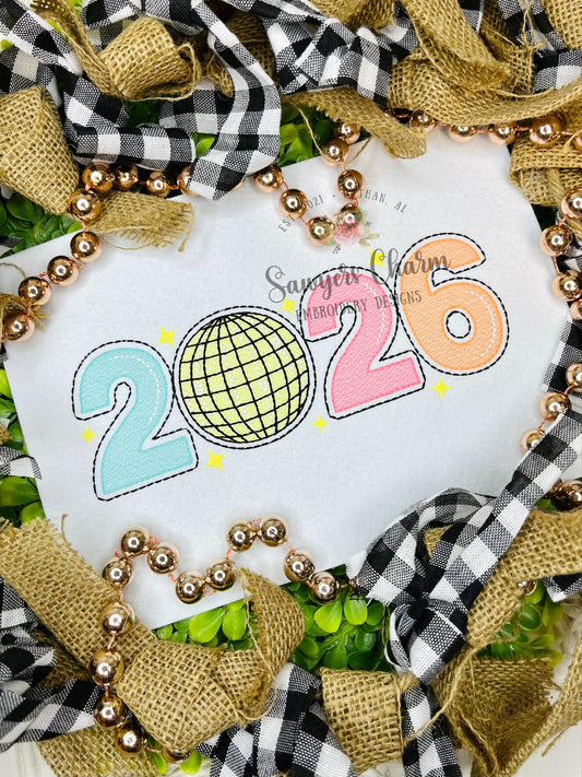 BUNDLE 2026 Disco ball sketch stitch machine embroidery design file, quick stitch, happy holidays, Happy New Year, celebration, party