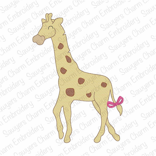 BUNDLE Giraffe sketch stitch machine embroidery design, With/without coquette bow, zoo animal