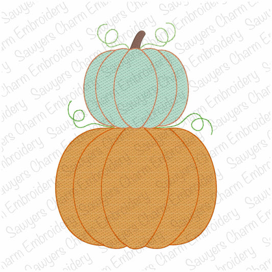 Stacked pumpkins sketch stitch machine embroidery design file, fall, halloween, pumpkin patch, little boy, quick stitch