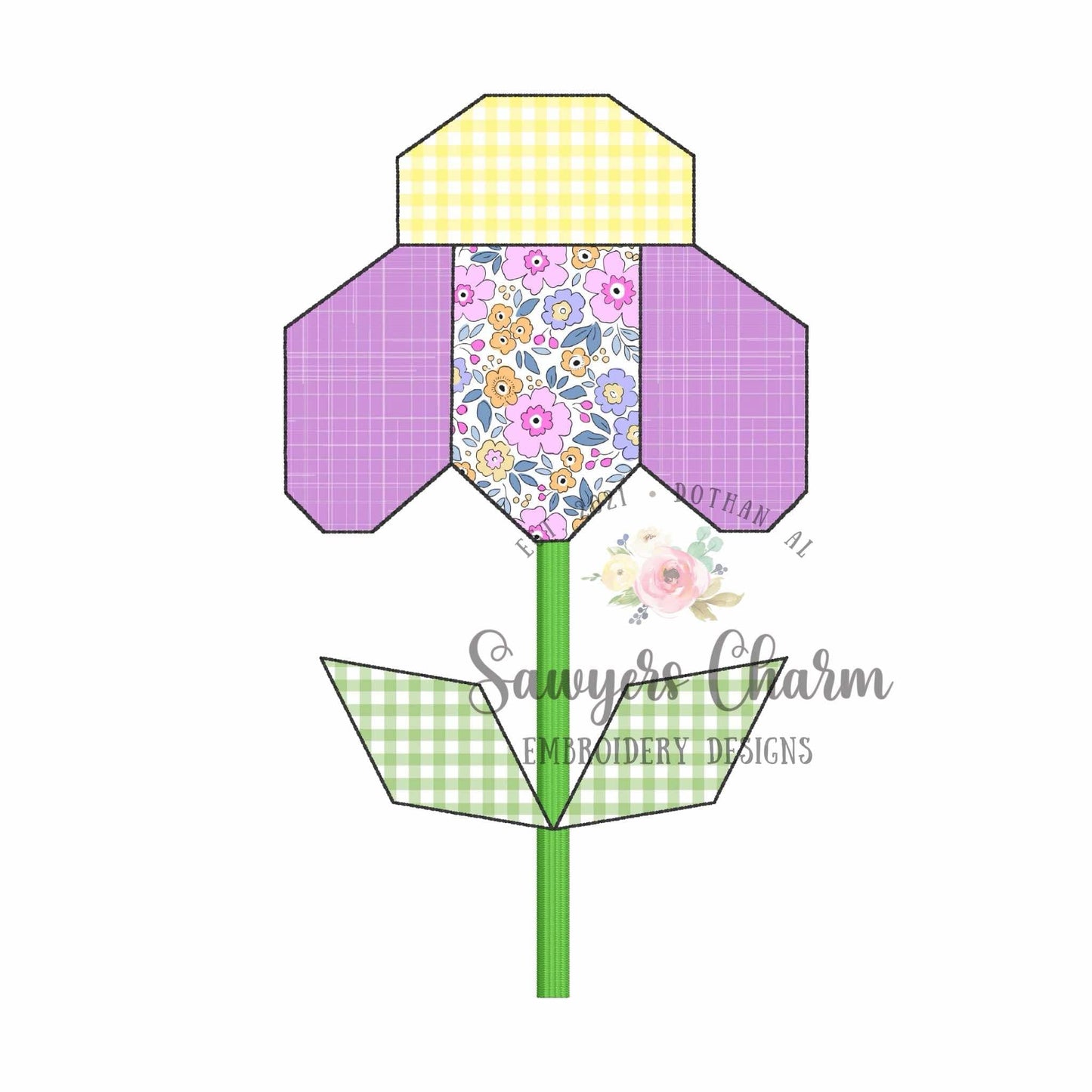 Quilt style cone flower bean stitch applique, machine embroidery design, grandmother's flower garden