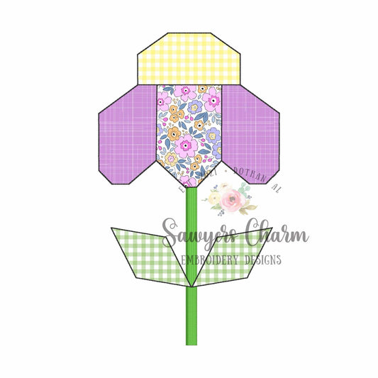 Quilt style cone flower bean stitch applique, machine embroidery design, grandmother's flower garden
