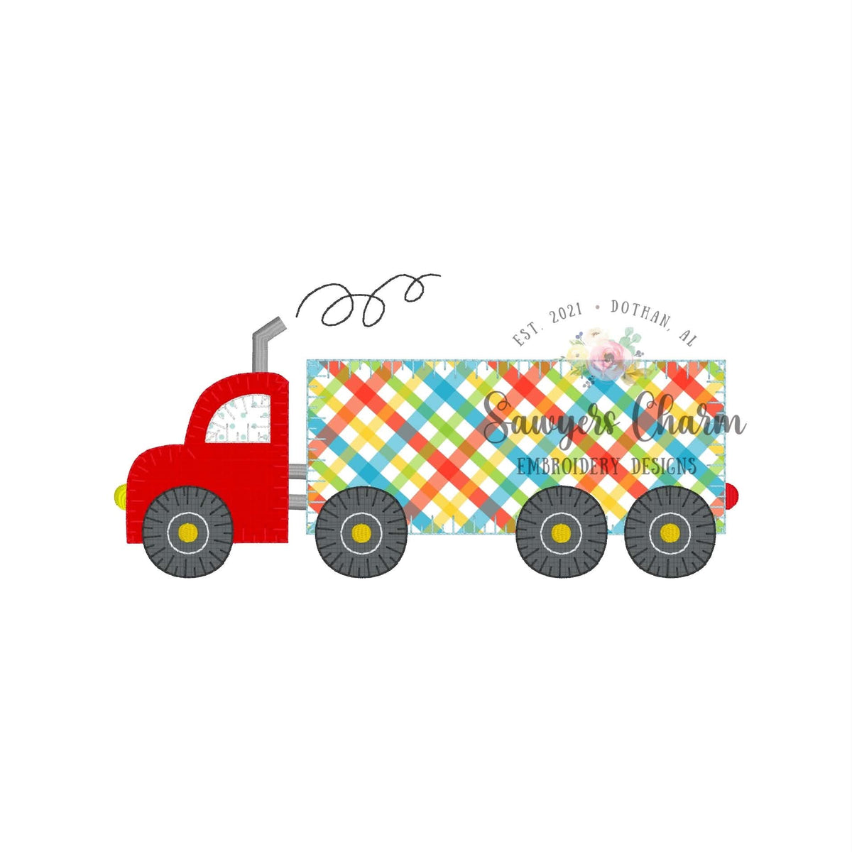 Semi big truck blanket stitch applique, embroidery design, transportation, vehicle, hauler