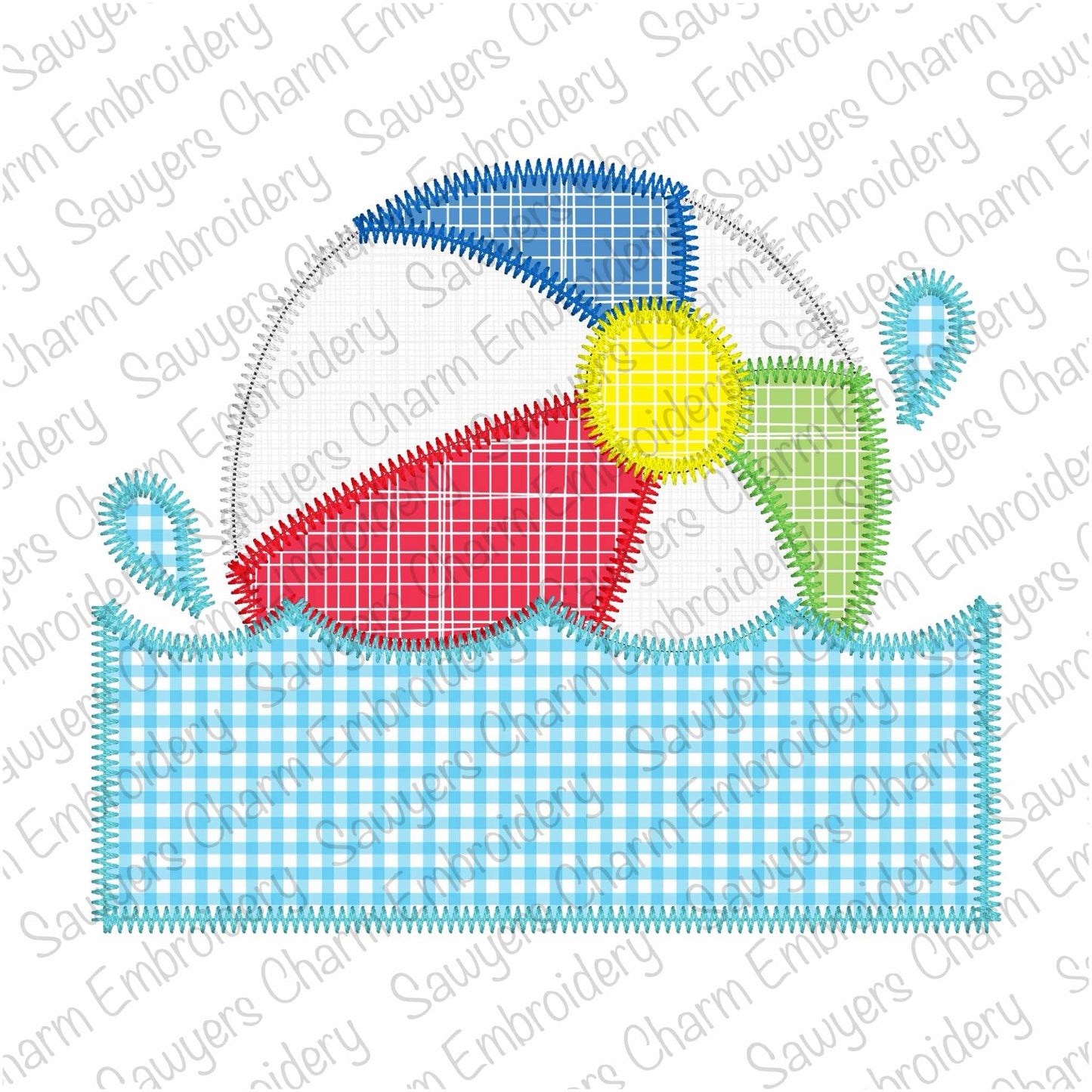 BUNDLE Beach ball with water/waves name plate bean & zigzag applique, machine embroidery design file, summer nautical beach, surfing, sand