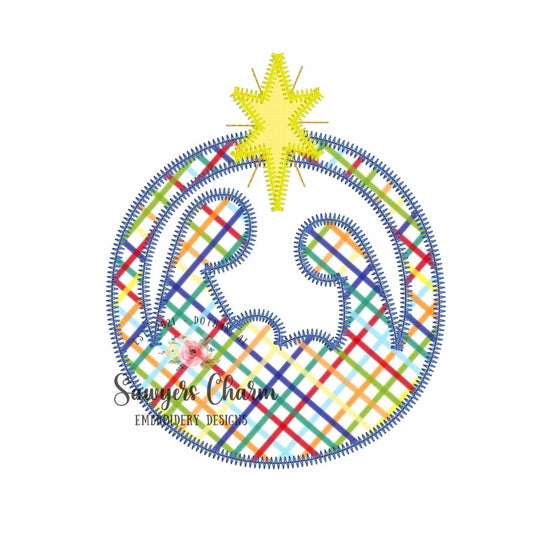 BUNDLE Nativity scene machine applique embroidery design, Bethlehem star, bean & zigzag stitch, Baby Jesus, Mary and Joseph, Merry Christmas