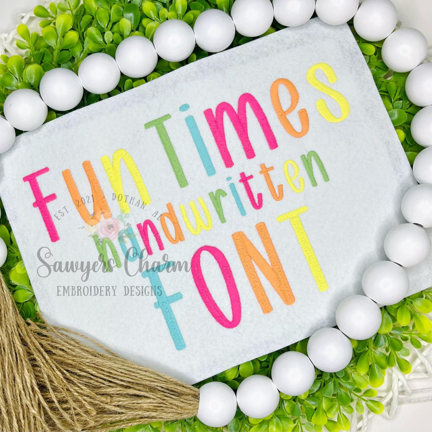 Fun Times satin stitch handwritten machine embroidery font, 1", 1.25", 1.5", 1.75", 2", 2.25", and 2.5", BX included, perfect for monograms