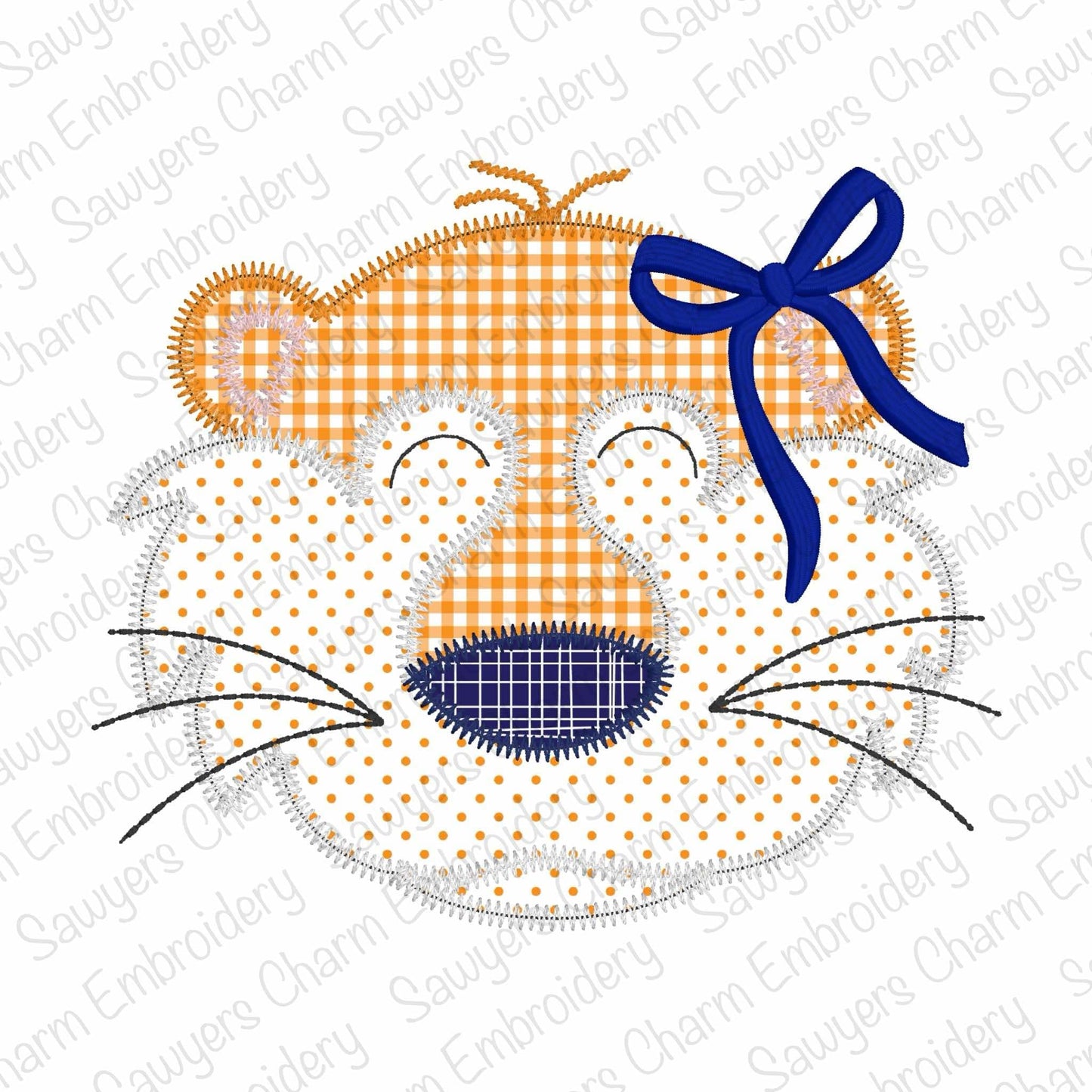BUNDLE Tiger mascot with/without coquette bow, zigzag stitch applique, machine embroidery design, zoo animal, sports, quick stitch, football