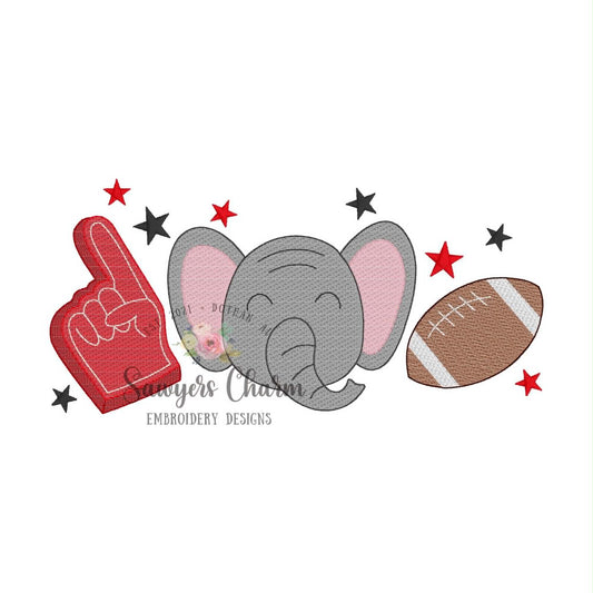 Elephant, foam finger, football trio sketch stitch embroidery design, BUNDLE with/without bow, fall sports mascot with stars