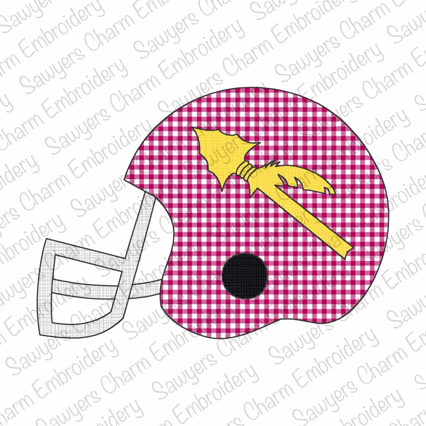 Football helmet arrowhead mascot silhouette, bean stitch applique, machine embroidery design, college, high school sports, university