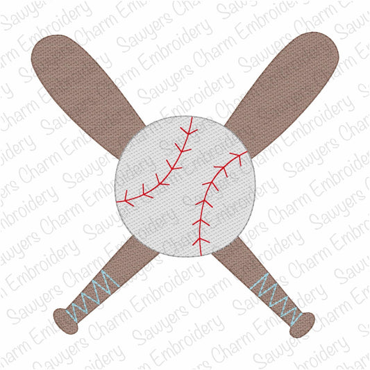 Baseball bats and ball machine embroidery design, Sketch stitch, spring sports