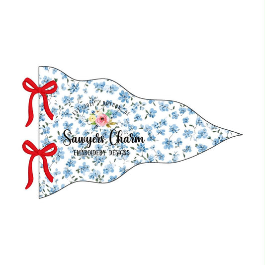 Pennant with coquette bows bean stitch applique, embroidery design, fall sports, number one fan, cheerleader