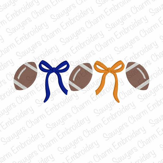 Trendy coquette bows & football fill stitch, machine embroidery design file, fall sports, college, larger sizes, cheer, fan