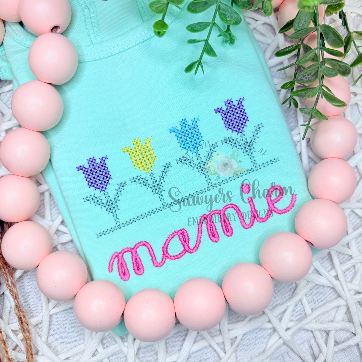 Row of tulips cross stitch machine embroidery design file, quick stitch, spring flowers