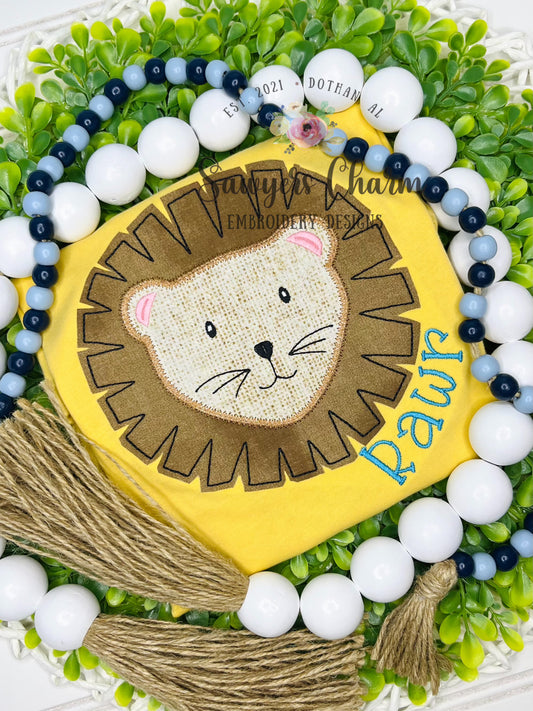 Lion face/head bean stitch/zig zag applique, machine embroidery design, jungle animal, zoo