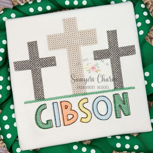 Cross-stitch cross trio machine embroidery design, vintage stitch, Easter Sunday, He is risen