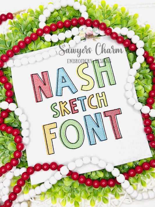 Nash Sketch machine embroidery font, bean stitch details, BX included, numbers, perfect for monograms
