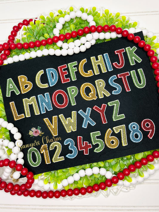Nash Sketch machine embroidery font, bean stitch details, BX included, numbers, perfect for monograms