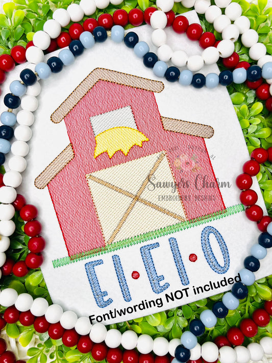 Barn with grass sketch stitch machine embroidery design, farmer, farm, outdoors