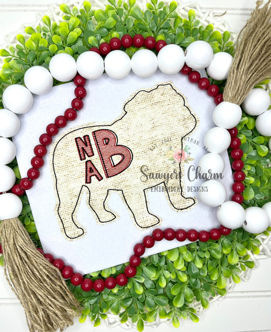 Bulldog silhouette bean stitch applique, embroidery design, college university mascot