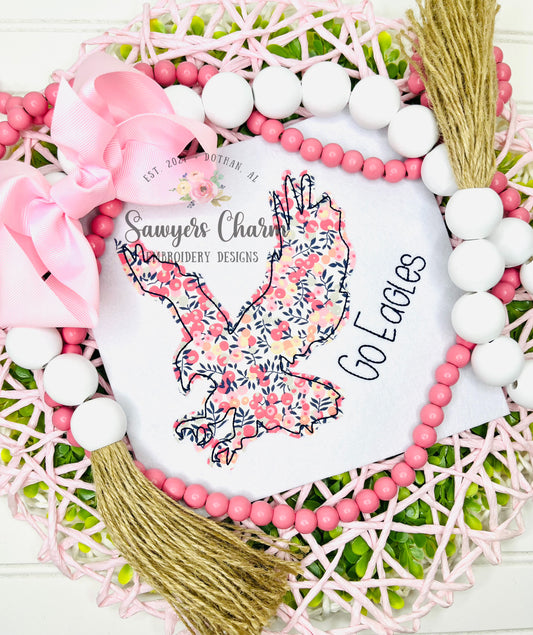 Flying Eagle silhouette bean stitch applique, embroidery design, college university mascot