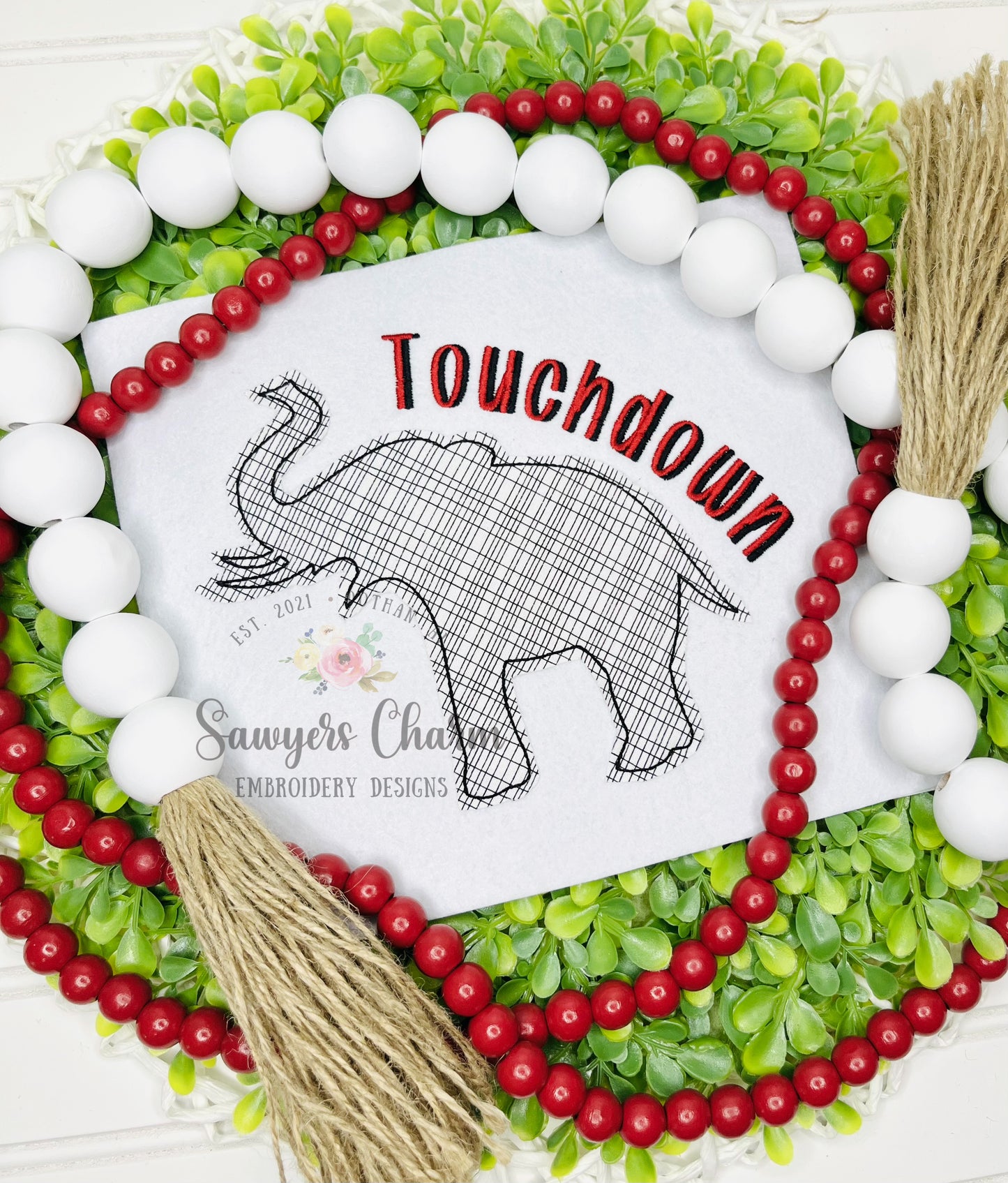 Elephant silhouette bean stitch applique, embroidery design, college university mascot, zoo animal